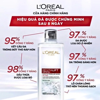 Nước tẩy trang Loreal Micellar Water Revitalift Hyaluronic Acid và Crystal For Oily Skin 400ml làm sạch sâu lỗ chân lông