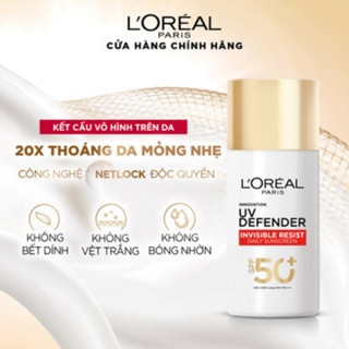 Kem chống nắng Loreal 20x UV Defender Serum Invisible Resist SPF50+ PA++++ 50ml (vạch đỏ) bảo vệ da làm đều màu da