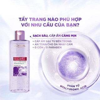 Nước tẩy trang Loreal Micellar Water Revitalift Hyaluronic Acid và Crystal For Oily Skin 400ml làm sạch sâu lỗ chân lông