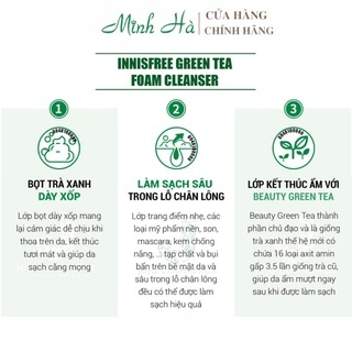 Sữa rửa mặt trà xanh Innisfree Green Tea Hydrating Amino Acid Cleansing Foam 150g (mẫu mới) dưỡng ẩm chống lão hóa da