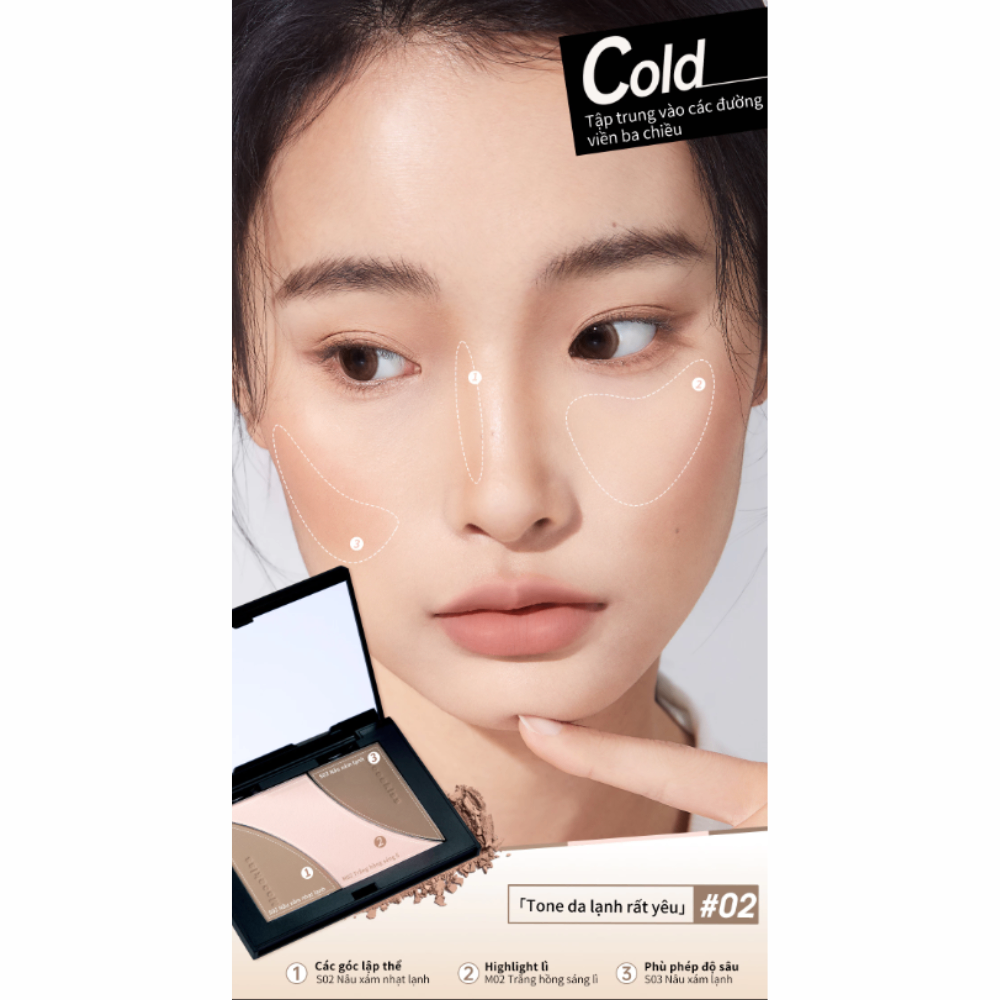 Bảng tạo khối Mooekiss Three-color Sculpting Palette 16.5g trang điểm tự nhiên bám màu tốt