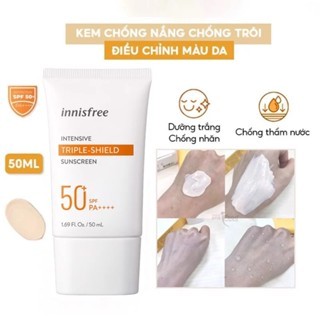 Kem chống nắng Innisfree Triple Shield SPF50+ PA+++ 2022 50ml giúp điều chỉnh màu da, chống thắm nước