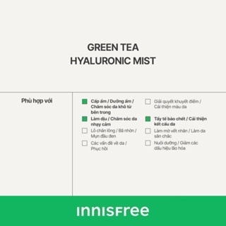Xịt khoáng Innisfree Green Tea Mist 150ml cấp ẩm, cố định lớp trang điểm cùng với hương thơm trà xanh tươi mát dễ chịu