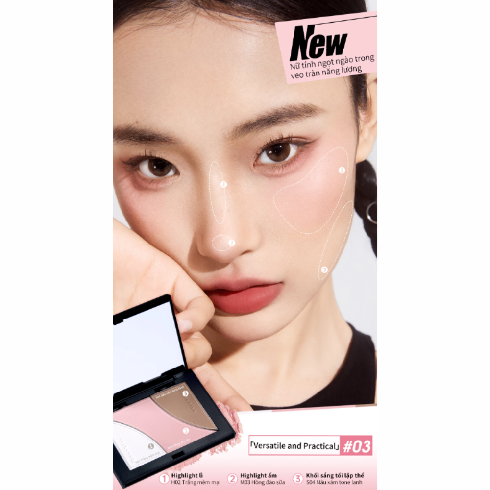 Bảng tạo khối Mooekiss Three-color Sculpting Palette 16.5g trang điểm tự nhiên bám màu tốt