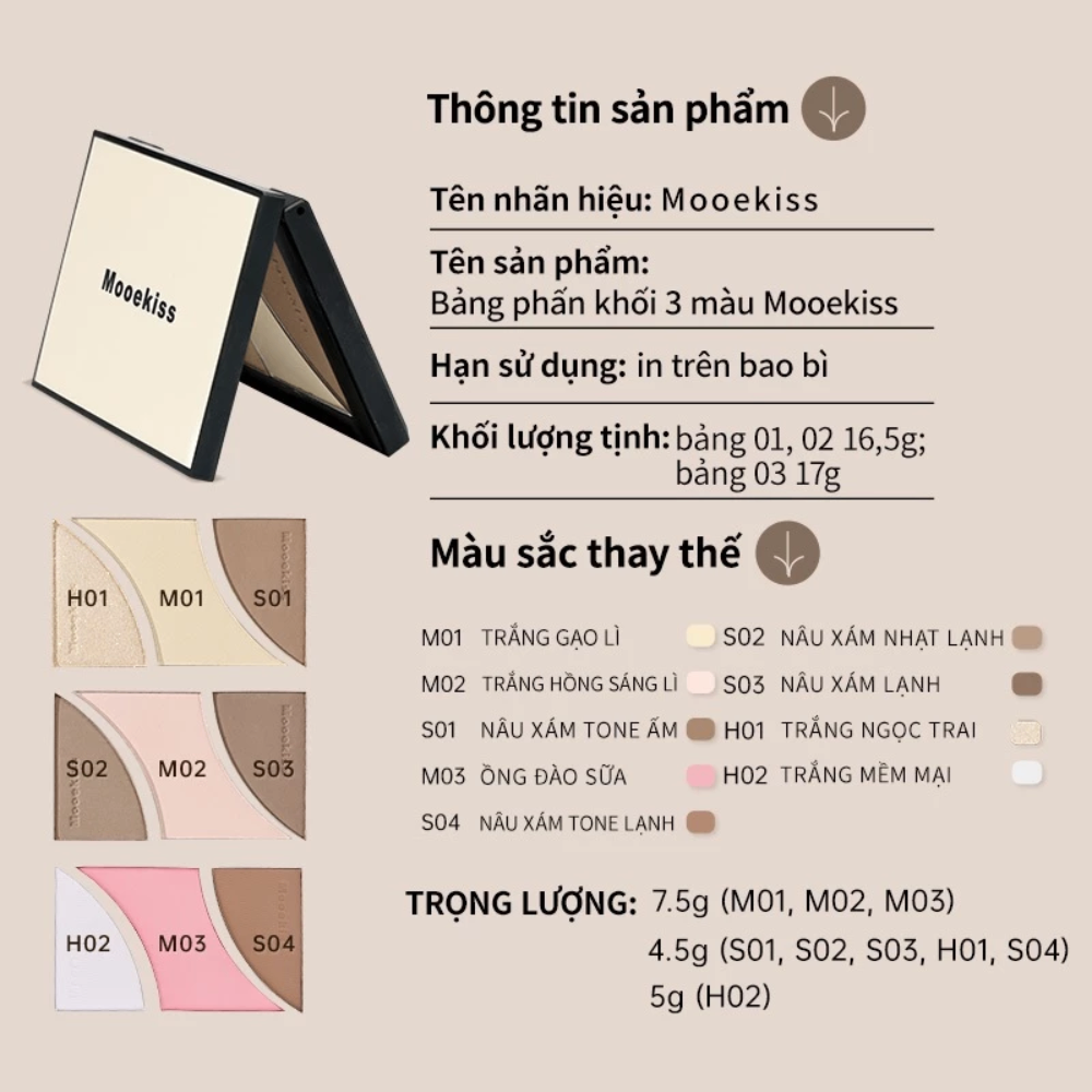 Bảng tạo khối Mooekiss Three-color Sculpting Palette 16.5g trang điểm tự nhiên bám màu tốt