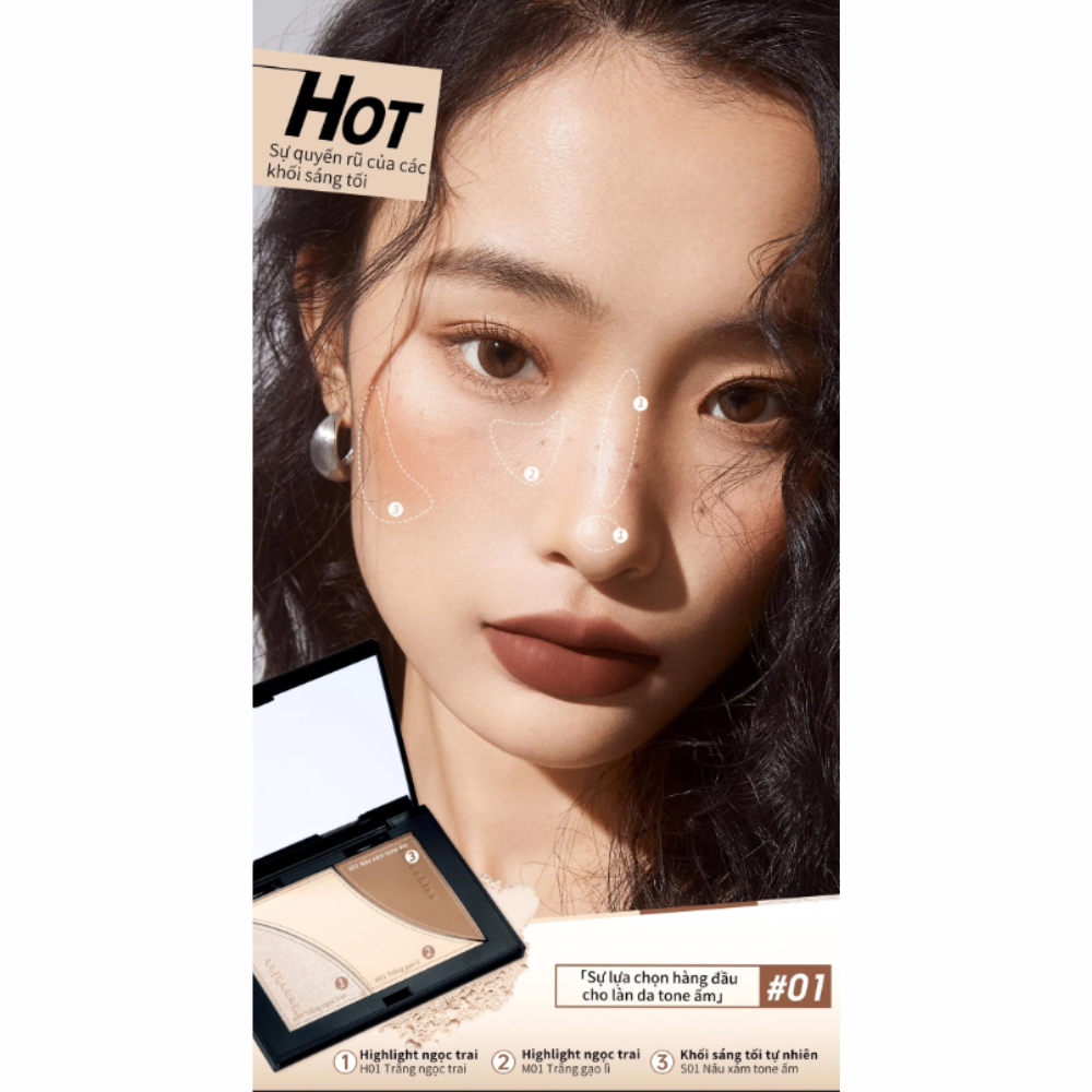 Bảng tạo khối Mooekiss Three-color Sculpting Palette 16.5g trang điểm tự nhiên bám màu tốt