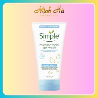 Sữa rửa mặt Simple Water Boost Micellar Facial Gel Wash 150ml dành cho da khô và da nhạy cảm