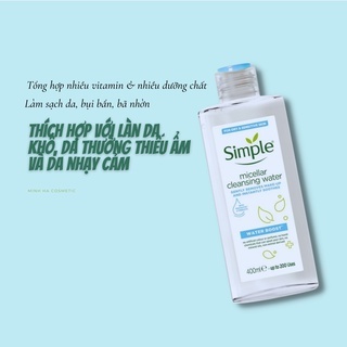 Nước tẩy trang Simple Water Boost Micellar Cleansing Water 400ml dưỡng ẩm dành cho da khô