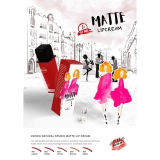 Son kem lì Vacosi Natural Studio Matte Lip Cream 11.3g lên màu chuẩn và lì mịn