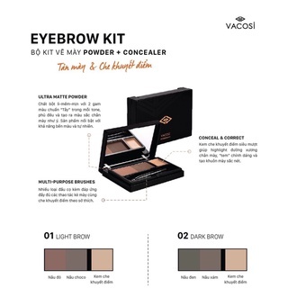 Bộ kit vẽ mày Vacosi Powder + Concealer Eyebrow Kit VM08 7.5g chất bột mịn lì dễ tán