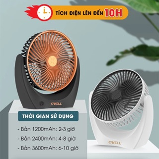 Quạt mini tích điện CWELL Portable Fan C201F-4 không gây ồn, điều chỉnh được góc rộng