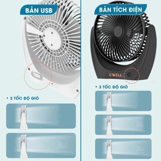 Quạt mini tích điện CWELL Portable Fan C201F-4 không gây ồn, điều chỉnh được góc rộng
