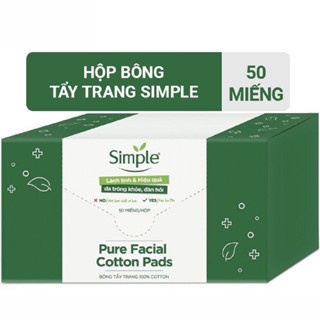 Bông tẩy trang Simple hộp 50 miếng cotton, sợi bông tự nhiên, giúp tẩy sạch sâu