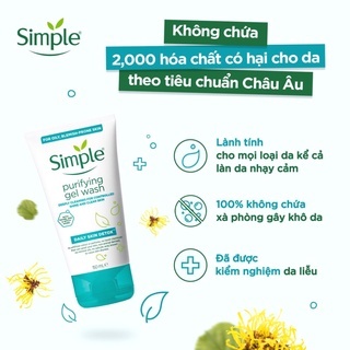 Sữa rửa mặt Simple Water Boost Micellar Facial Gel Wash 150ml dành cho da khô và da nhạy cảm