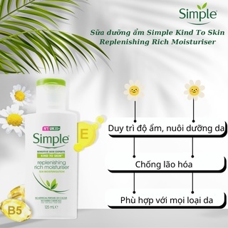 Sữa dưỡng ẩm Simple Kind To Skin Replenishing Rich Moisturiser 125ml dưỡng ẩm sáng da