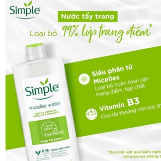 Nước tẩy trang Simple Kind to Skin Micellar Cleansing Water 200/400ml dành cho da nhạy cảm