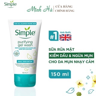 Sữa rửa mặt Simple Water Boost Micellar Facial Gel Wash 150ml dành cho da khô và da nhạy cảm