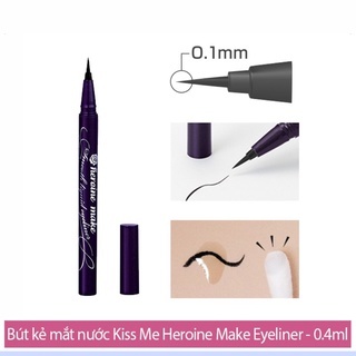Bút kẻ mắt không trôi màu đen Kiss Me Heroine Make Waterproof Liquid Eyeliner 0.4ml độ bám dính vào da cao