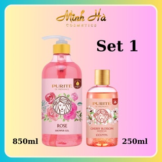 Set sữa tắm hương nước hoa PURITE hoa hồng + Sữa tắm PURITE Cherry Blossom dưỡng ẩm mềm mịn da