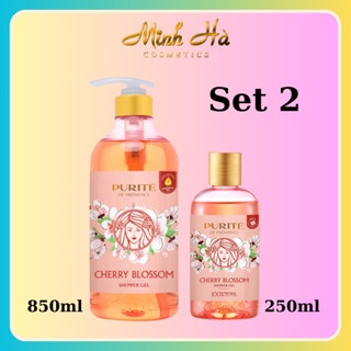 Set sữa tắm hương nước hoa PURITE hoa hồng + Sữa tắm PURITE Cherry Blossom dưỡng ẩm mềm mịn da