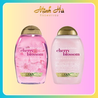 Dầu gội xả OGX Heavenly Hydration + Cherry Blossom Shampoo 385ml màu hồng hương thơm hoa anh đào