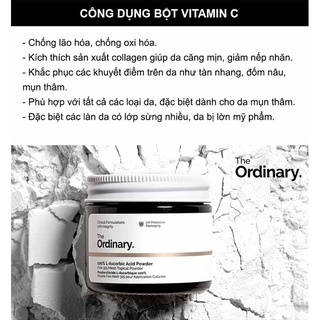 Bột sáng da The Ordinary Vitamin-C 100% L-Ascorbic Acid Powder 20g dưỡng trắng mờ thâm