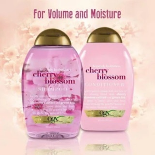 Dầu gội xả OGX Heavenly Hydration + Cherry Blossom Shampoo 385ml màu hồng hương thơm hoa anh đào