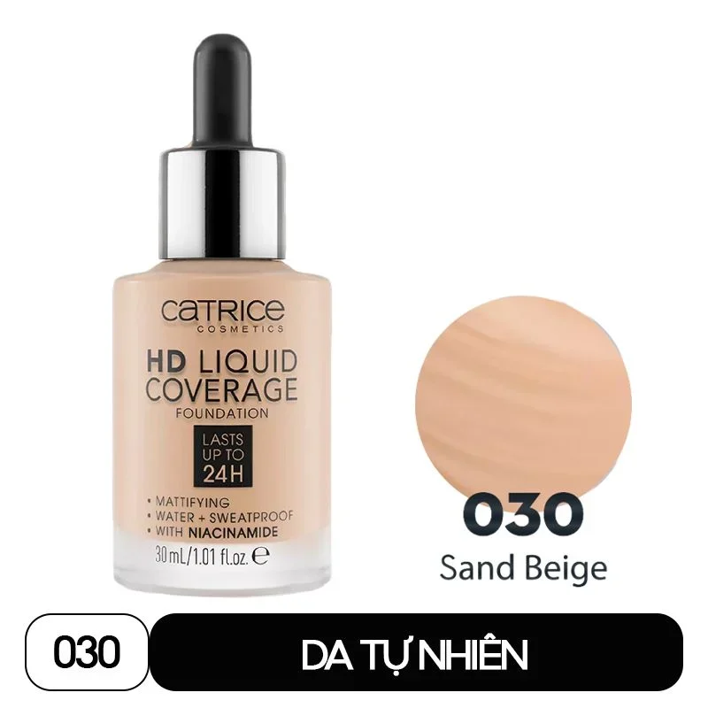 Kem nền Catrice HD Liquid Coverage Foundation 30ml che phủ tự nhiên mùi thơm dịu nhẹ