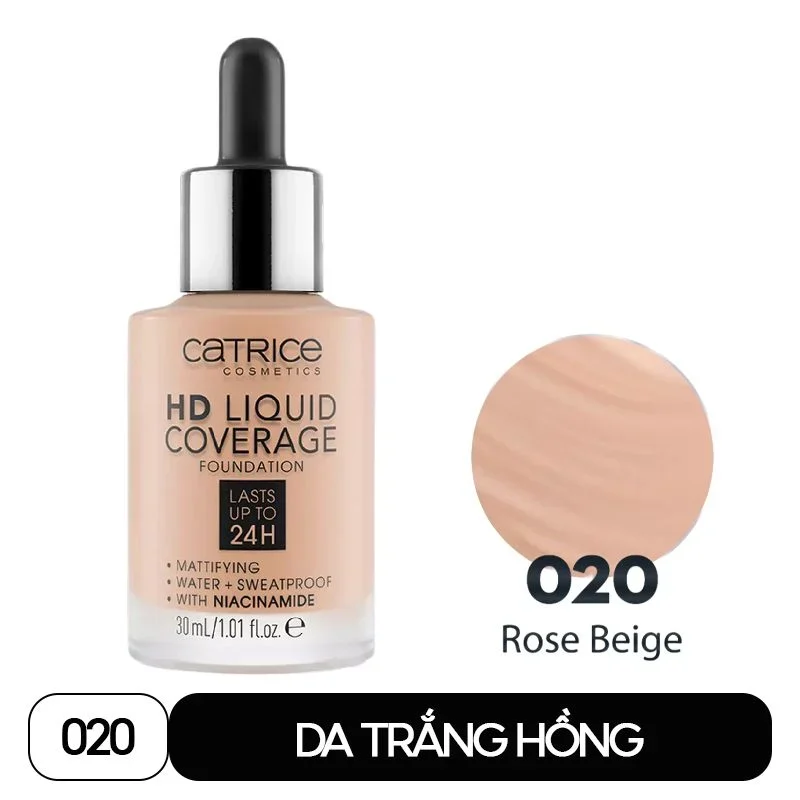 Kem nền Catrice HD Liquid Coverage Foundation 30ml che phủ tự nhiên mùi thơm dịu nhẹ