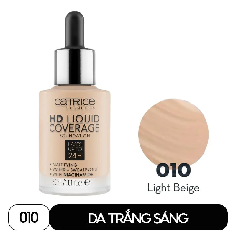 Kem nền Catrice HD Liquid Coverage Foundation 30ml che phủ tự nhiên mùi thơm dịu nhẹ