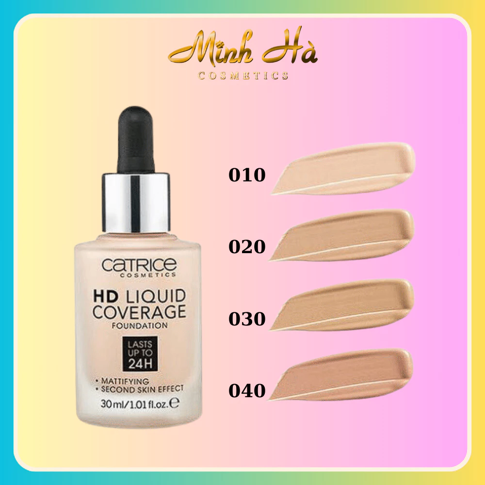 Kem nền Catrice HD Liquid Coverage Foundation 30ml che phủ tự nhiên mùi thơm dịu nhẹ