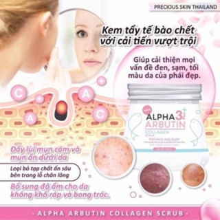 Tẩy tế bào chết mặt và body Alpha Arbutin 3 Plus + Collagen Scrub Thái Lan 75g loại bỏ tế bào chết làn da mịn màng