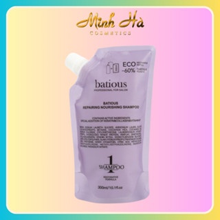 Túi refill dầu gội Batious Repairing Nourishing 300ml (Màu tím) giúp phục hồi tóc hư tổn, tái tạo nang tóc