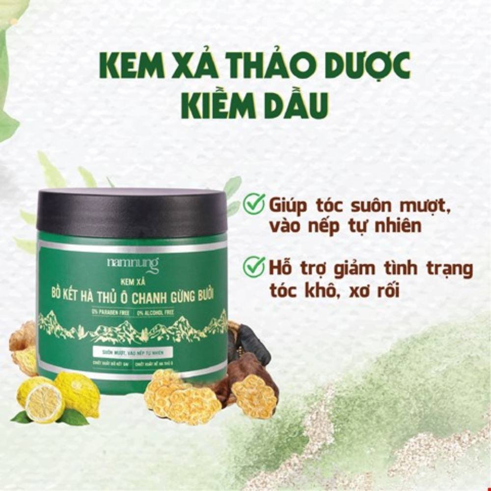 Dầu gội xả NAMNUNG bồ kết, hà thủ ô, chanh gừng bưởi 220/500ml (xanh lá) hỗ trợ kiềm dầu