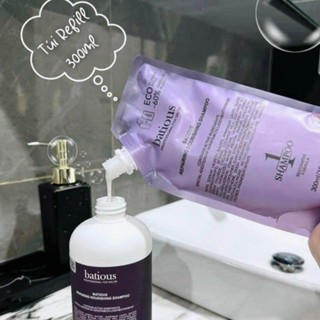 Túi refill dầu gội Batious Repairing Nourishing 300ml (Màu tím) giúp phục hồi tóc hư tổn, tái tạo nang tóc