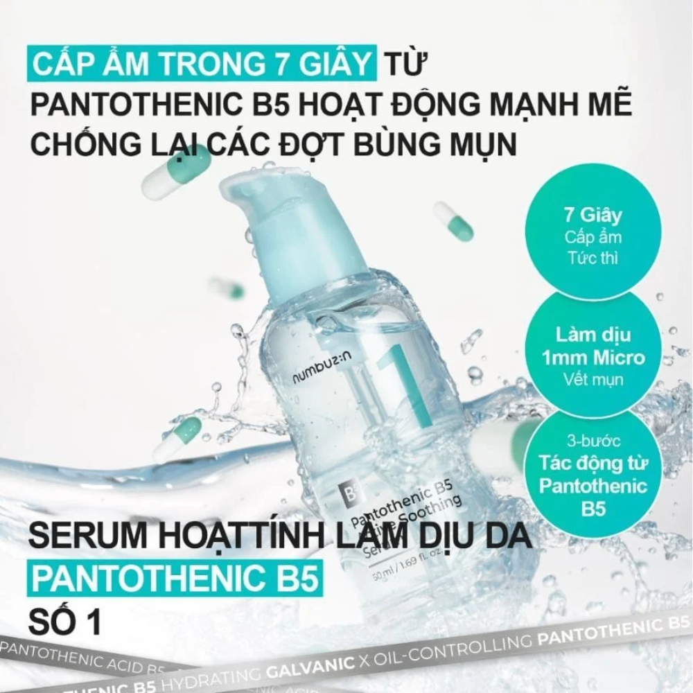 Serum Numbuzin No1 Pantothenic B5 Active Smoothing 50ml làm dịu da mụn kiểm soát dầu