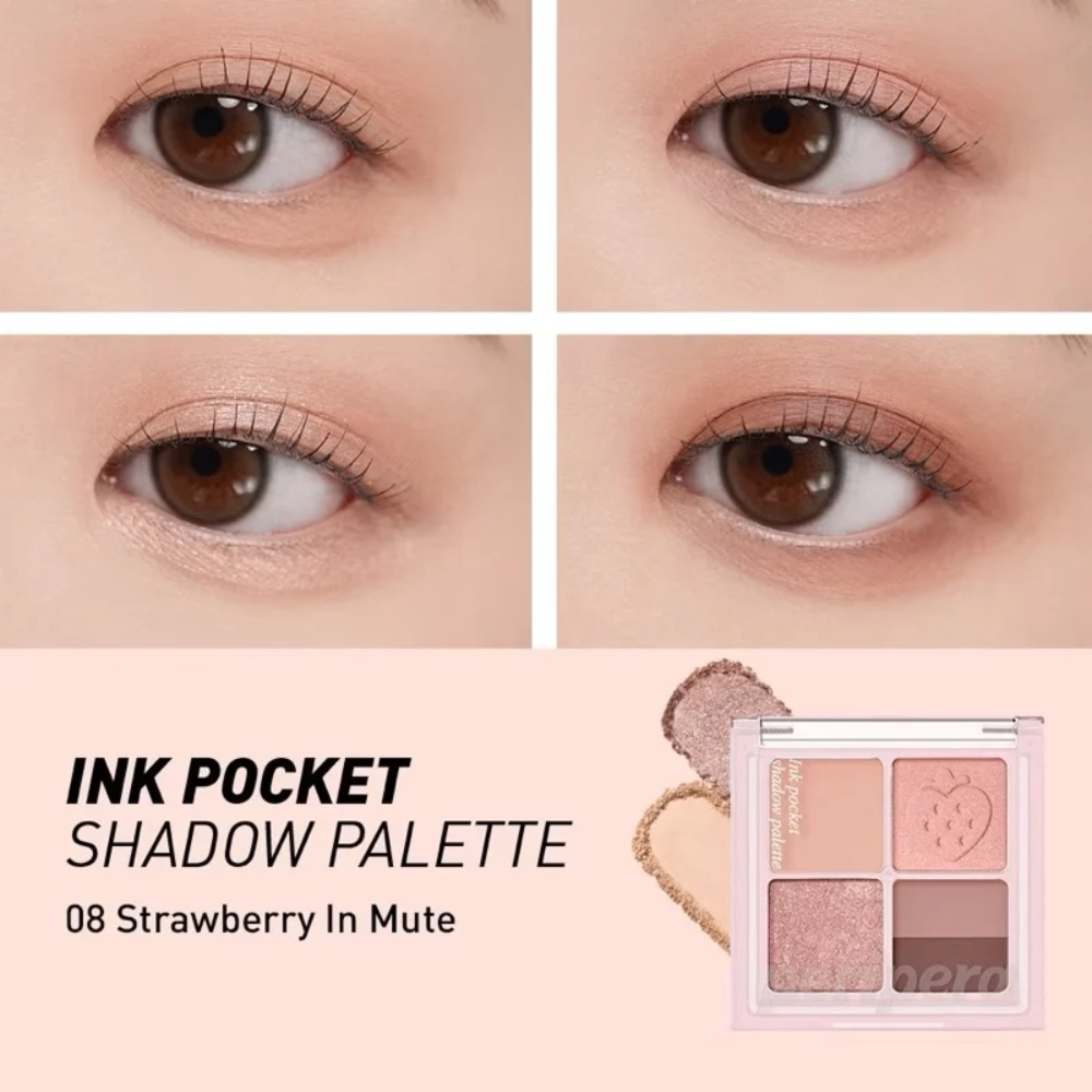 Bảng phấn mắt 4 ô Peripera Ink Pocket Shadow Palette 6.4g chất phấn siêu mịn độ bám màu cao