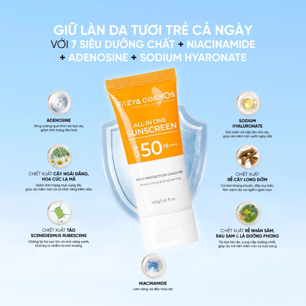 Kem chống nắng Freya Cosmo All In One Sunscreen SPF50 PA++++ 40g
