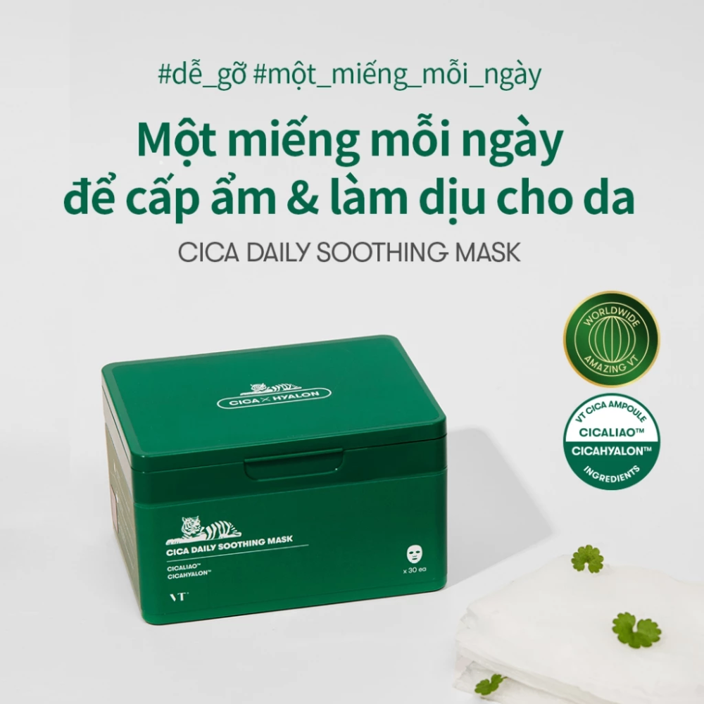 Hộp mặt nạ VT Cosmetics Cica Daily Soothing Mask 30 miếng