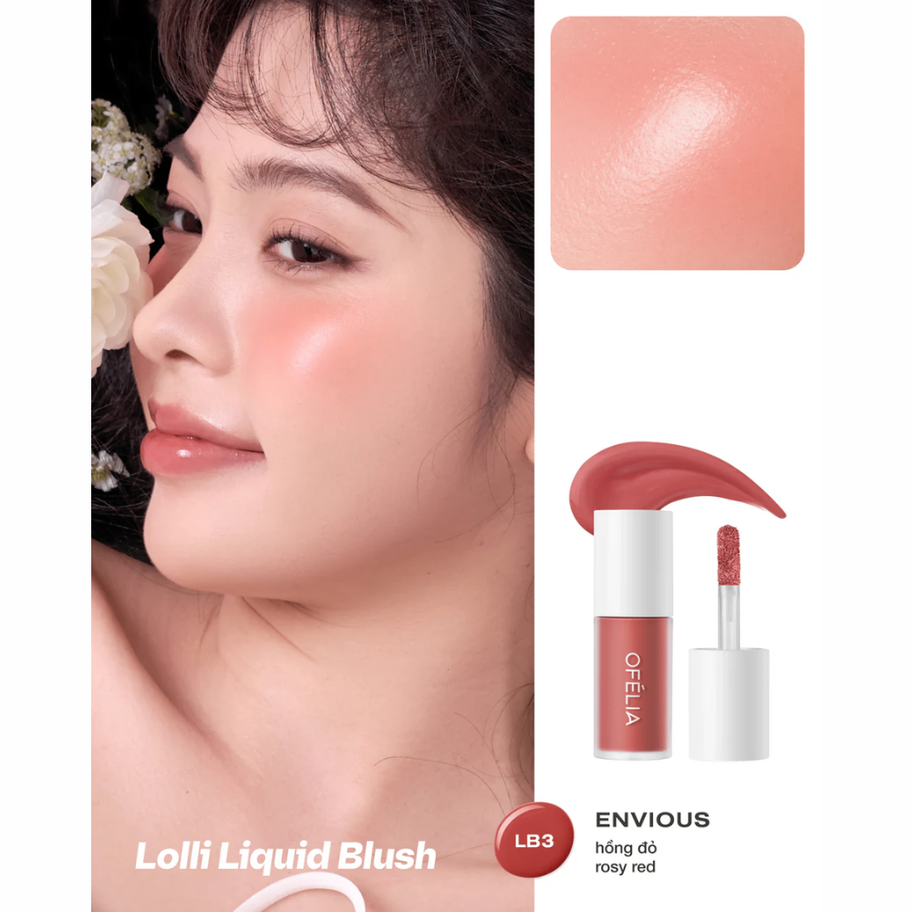 Má hồng dạng kem Ofelia Lolli Liquid Blush 4.3g nhẹ và lên màu đều, dễ dàng sử dụng