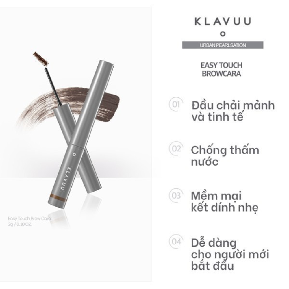 Mascara mày Klavuu Urban Pearlsation Easy Touch Browcara 3g định hình lông mày tự nhiên