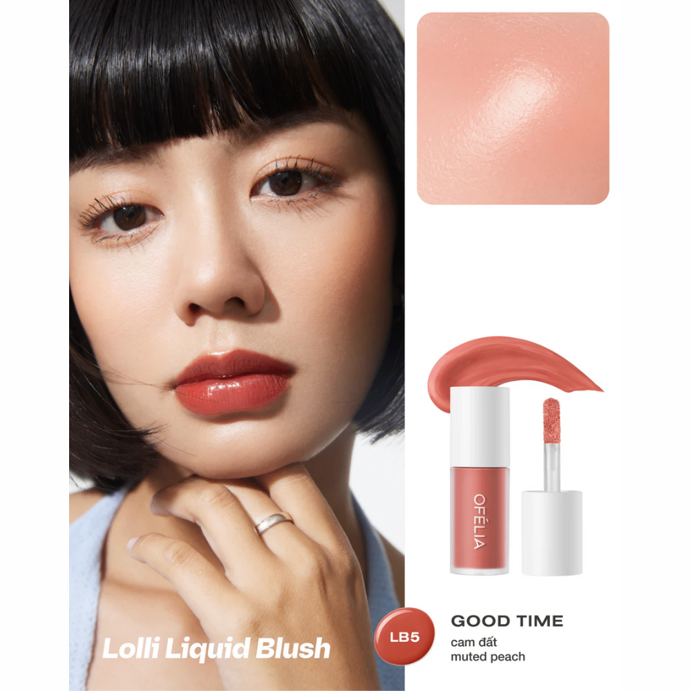 Má hồng dạng kem Ofelia Lolli Liquid Blush 4.3g nhẹ và lên màu đều, dễ dàng sử dụng