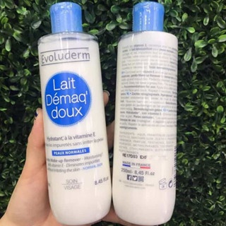Sữa tẩy trang Evoluderm Lait Démaq' Doux 250ml làm‪ tan và lấy sạch lớp​ trang điểm​ mà không gây khô, căng da