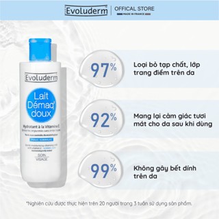 Sữa tẩy trang Evoluderm Lait Démaq' Doux 250ml làm‪ tan và lấy sạch lớp​ trang điểm​ mà không gây khô, căng da