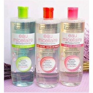 Nước tẩy trang không cồn Evoluderm Micellar Cleansing Water 500ml làm sạch, dịu da