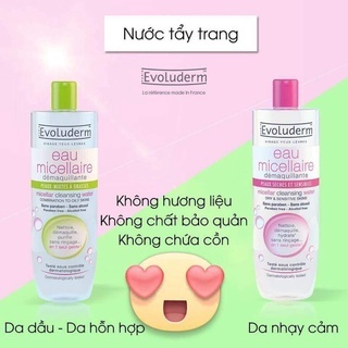 Nước tẩy trang không cồn Evoluderm Micellar Cleansing Water 500ml làm sạch, dịu da