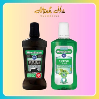 Nước súc miệng Oral Clean Fresh To Go + Clean Characoal Detox 500ml đánh bay các mảng bám trên răng hơi thở thơm mát