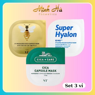Set 3 vỉ mặt nạ VT Cica Capsule Mask, VT Super Hyalon Capsule Mask, VT Progloss Gold Capsule Mask 7.5g