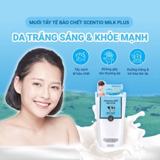 Muối tẩy da chết Scentio Milk Plus Brightening Q10 Salt Scrub 300g với hạt muối siêu mịn giúp nhẹ nhàng tẩy sạch