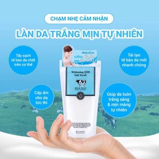 Muối tẩy da chết Scentio Milk Plus Brightening Q10 Salt Scrub 300g với hạt muối siêu mịn giúp nhẹ nhàng tẩy sạch